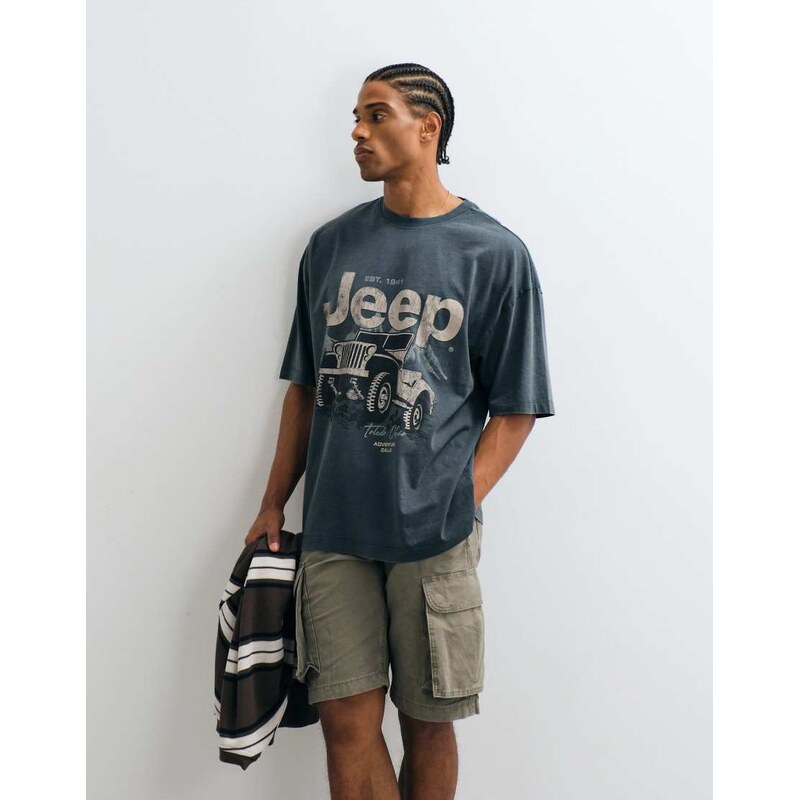 ASOS DESIGN oversized t-shirt with Jeep print in Washed black