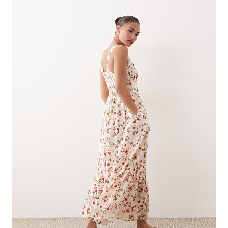 New Look Petite ditsy corset cami midi dress in cream-White