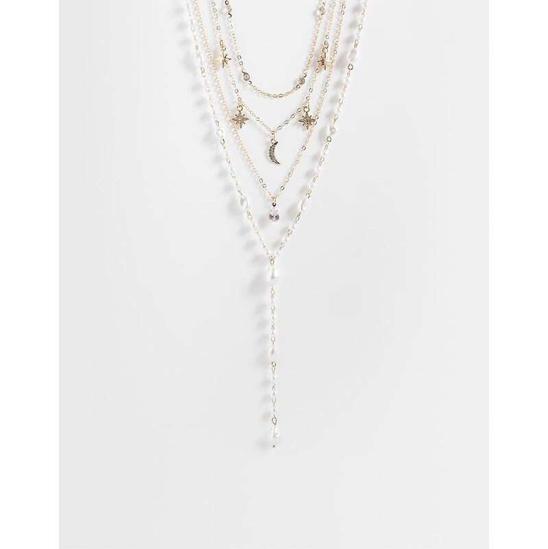 Pieces multi-chain trailing necklace in gold tone