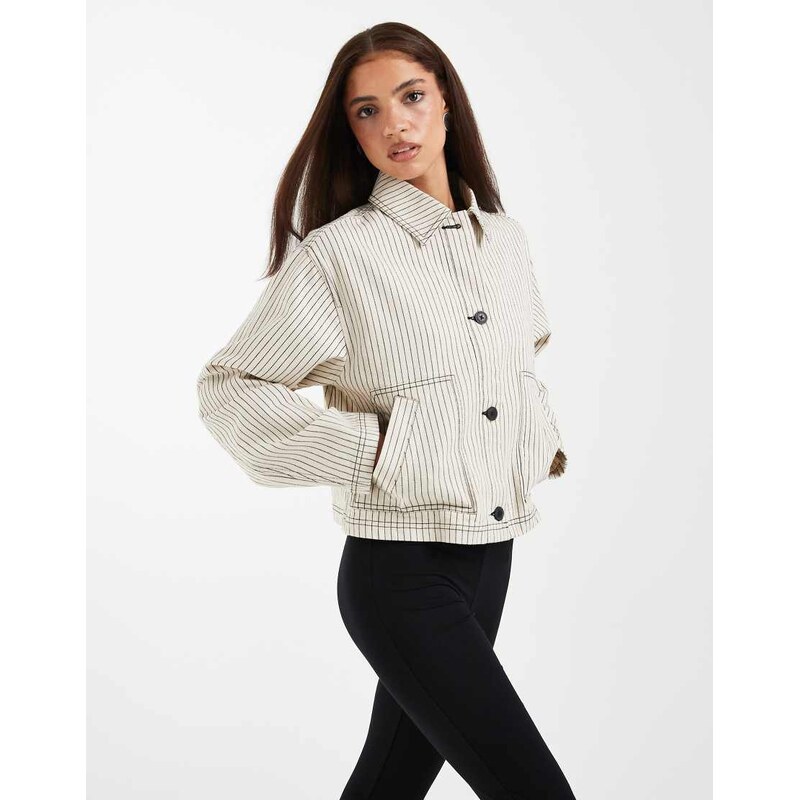 ASOS DESIGN short cotton harrington jacket in black and white