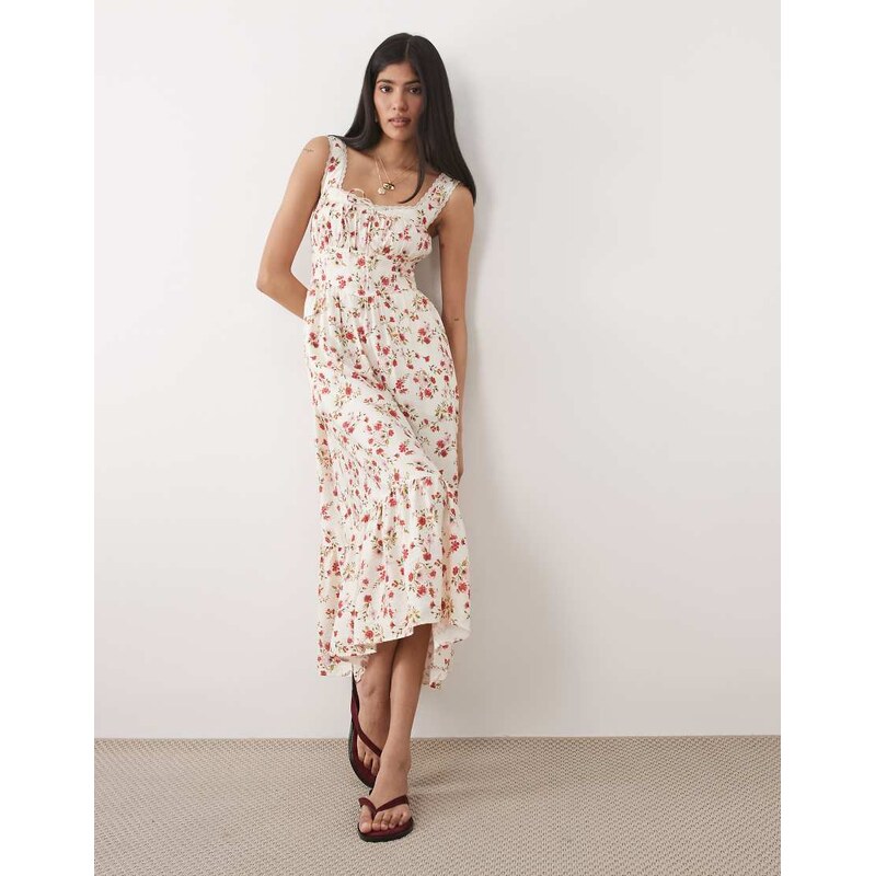New Look ditsy corset cami midi dress in cream-White