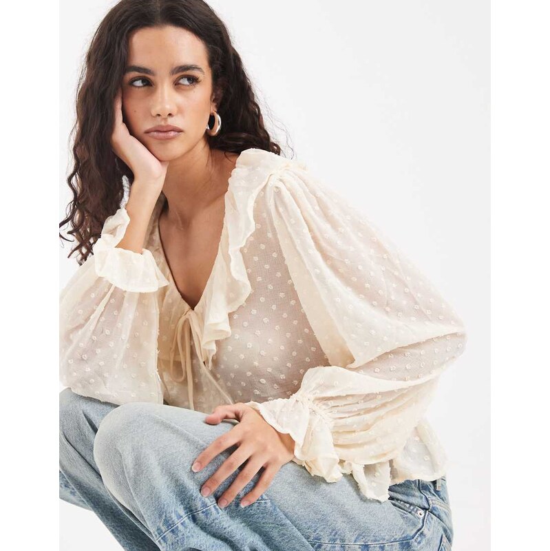 ONLY frill details textured blouse in white