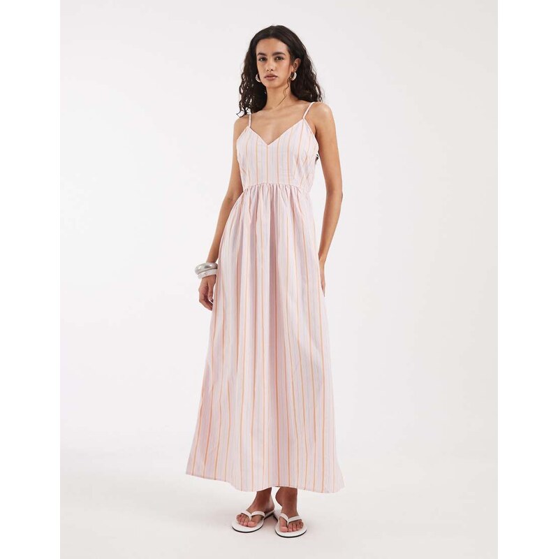 Vero Moda cami midi dress in pink and orange stripe print