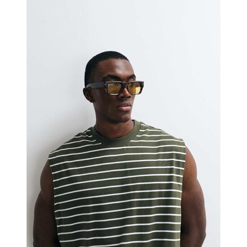 ASOS DESIGN oversized tank in khaki stripe-Multi