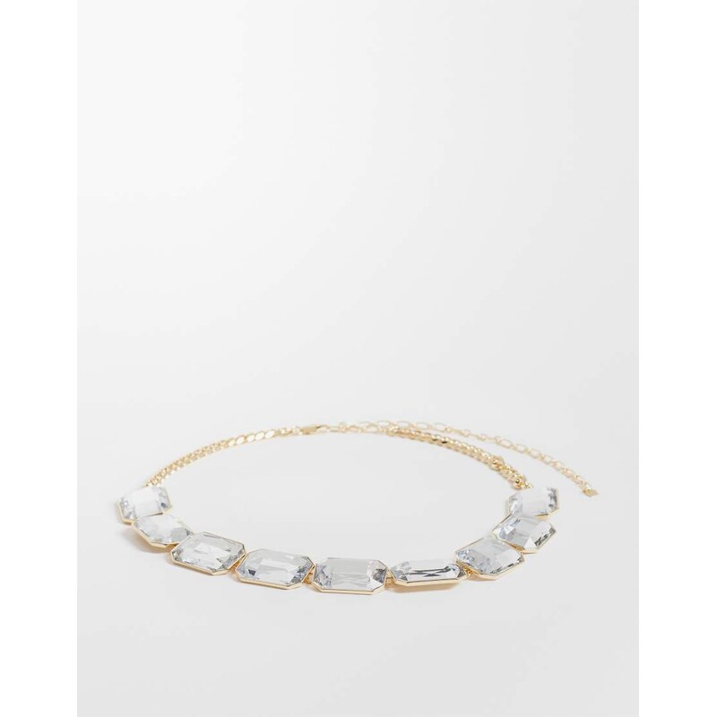 ASOS DESIGN diamante chain belt-Gold