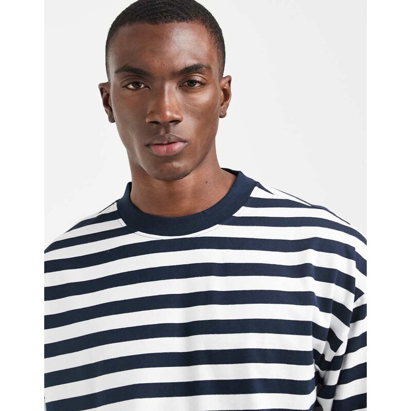 ASOS DESIGN oversized t-shirt in navy and white stripe-Multi