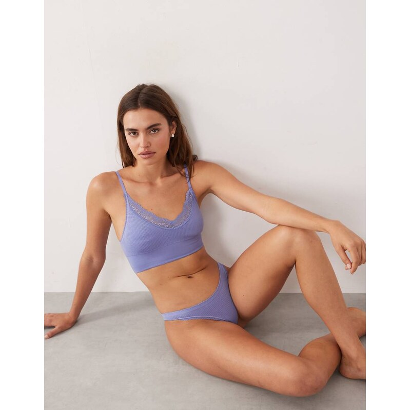 Cotton On lace rib bralette in steeley blue