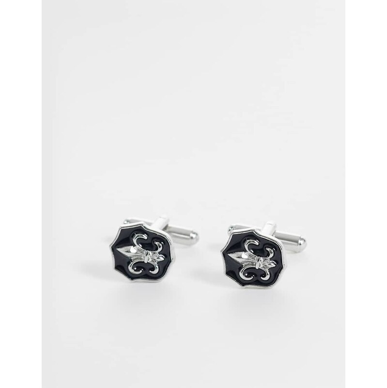 ASOS DESIGN fleur-de-lis cufflinks in burnished silver