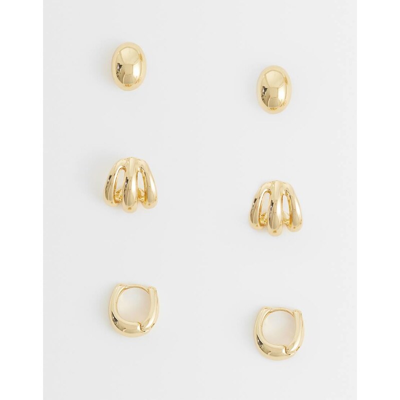 Mango 3 pack stud earrings in gold