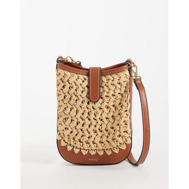 Mango raffia pouch bag in beige-Neutral