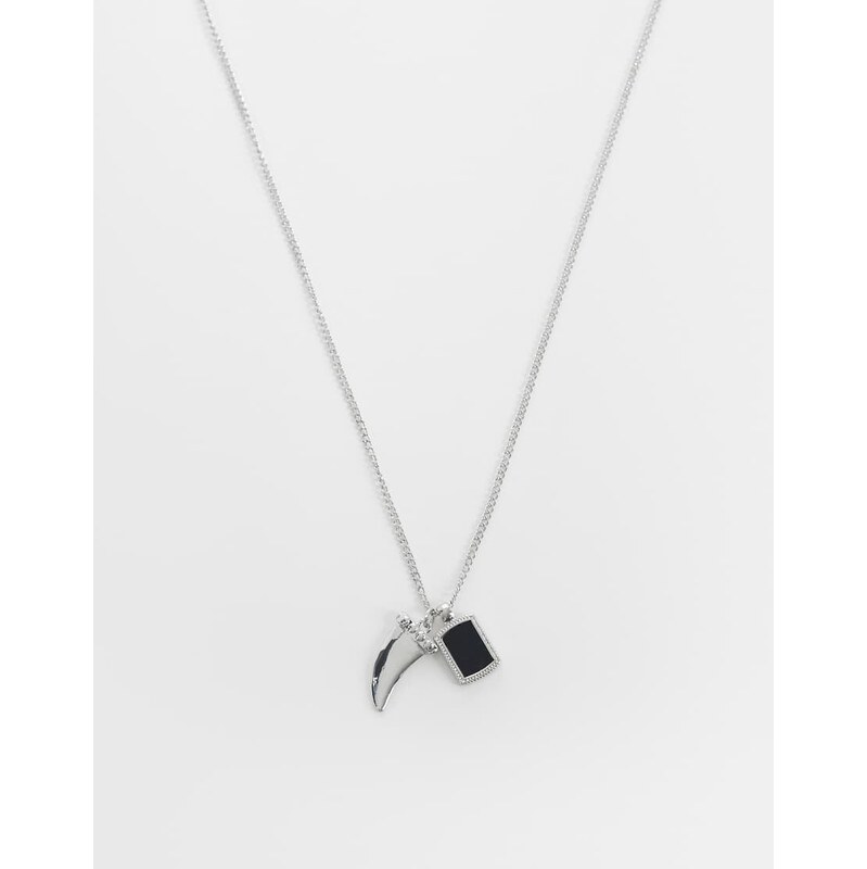 ASOS DESIGN black square stone and shark tooth pendant necklace