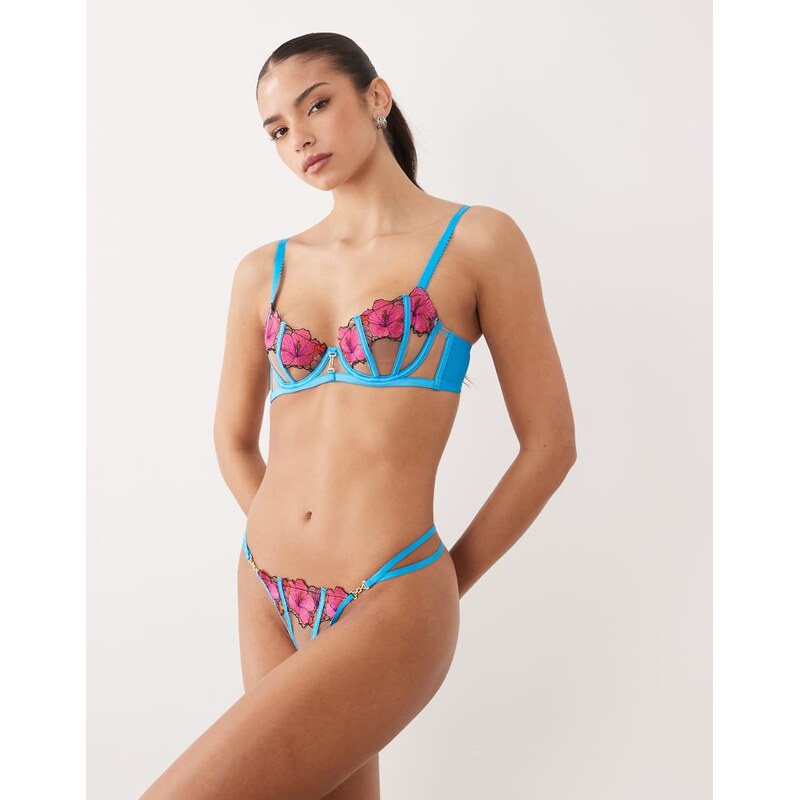 Ann Summers Caged Hibiscus thong in turquoise-Blue