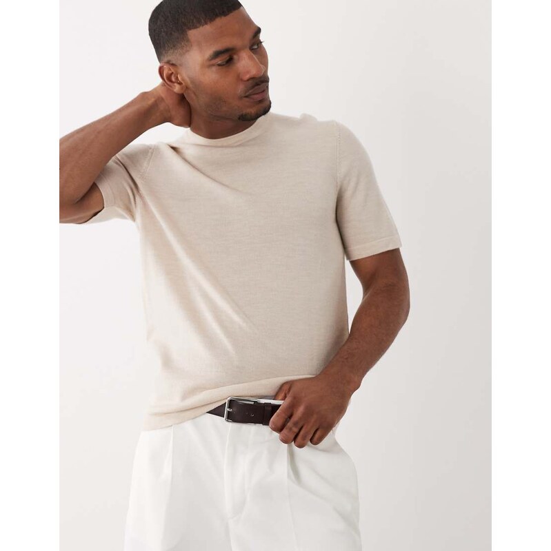 ASOS DESIGN short sleeve knitted pure merino wool crew neck in