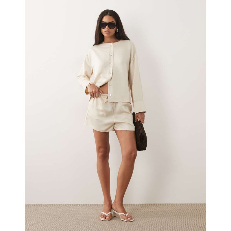 Pretty Lavish Breya satin shorts co-ord in oyster-White