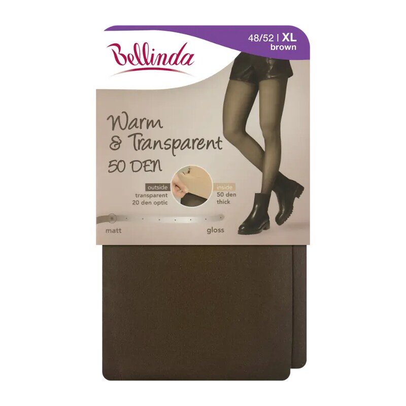Bellinda Punčochové kalhoty Warm&Transparent hnědá 50 DEN vel.
