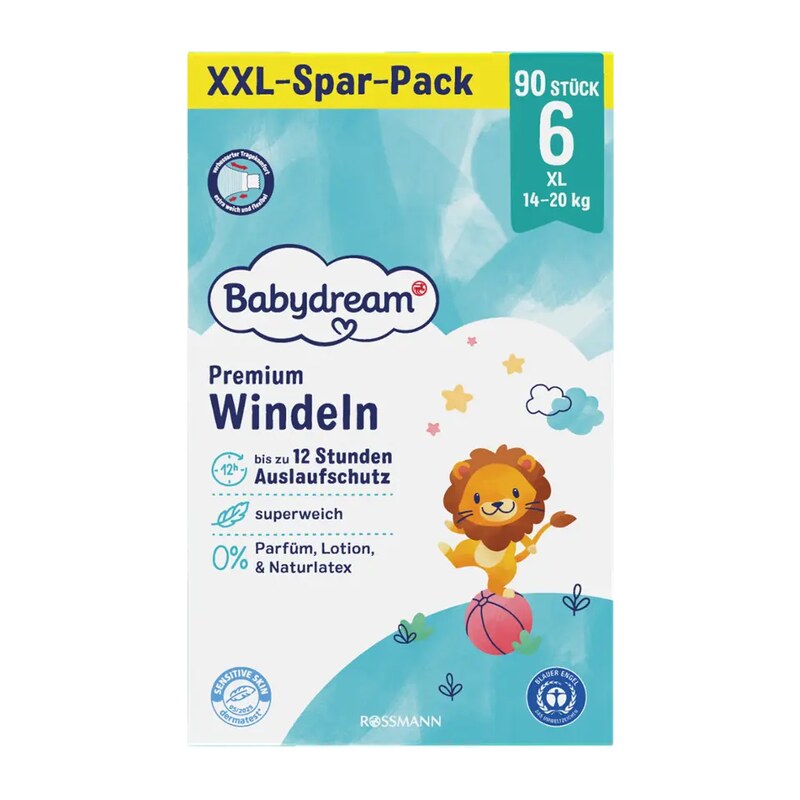 Babydream Pleny Premium XL, 14–20 kg, vel. 6, Megapack 96 ks 96