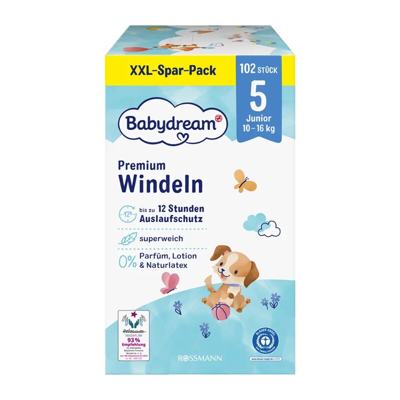 Babydream Pleny Premium Junior, 10–16 kg, vel. 5, Megapack 102