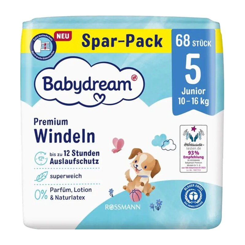 Babydream Pleny Premium Junior, 10–16 kg, vel. 5, Jumbo-Pack 68
