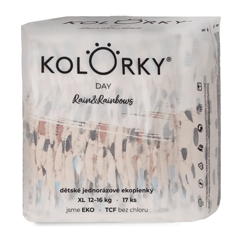 Kolorky Eko pleny Day, 12–16 kg, vel. XL Duhy 17 ks