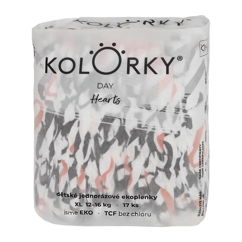 Kolorky Eko pleny Day, 12–16 kg, vel. XL Srdce 17 ks