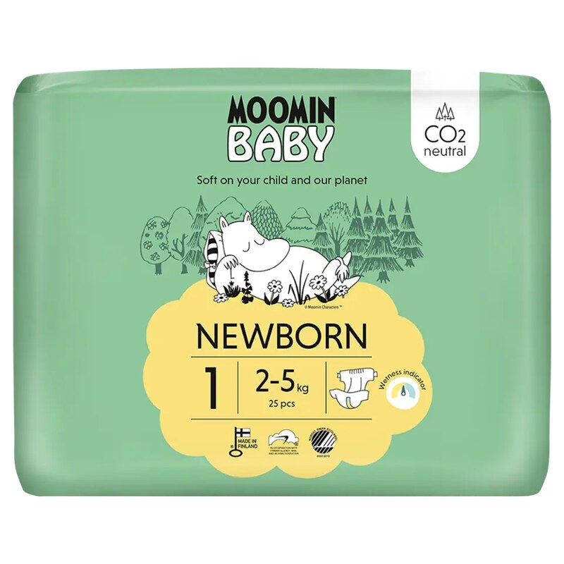 Moomin Baby Eko pleny Newborn, 2–5 kg, vel. 1 25 ks