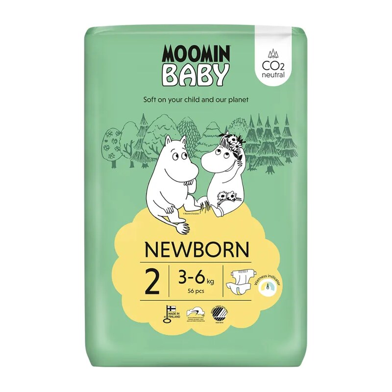 Moomin Baby Eko pleny Newborn, 3–6 kg, vel. 2 56 ks