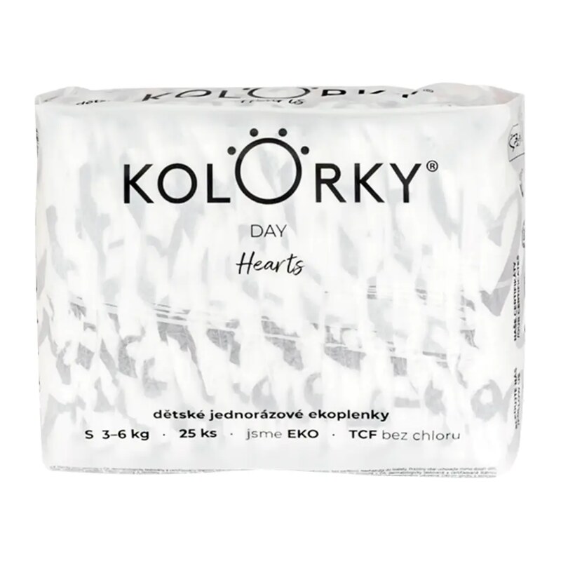 Kolorky Eko pleny Day, 3–6 kg, vel. S Srdce 25 ks