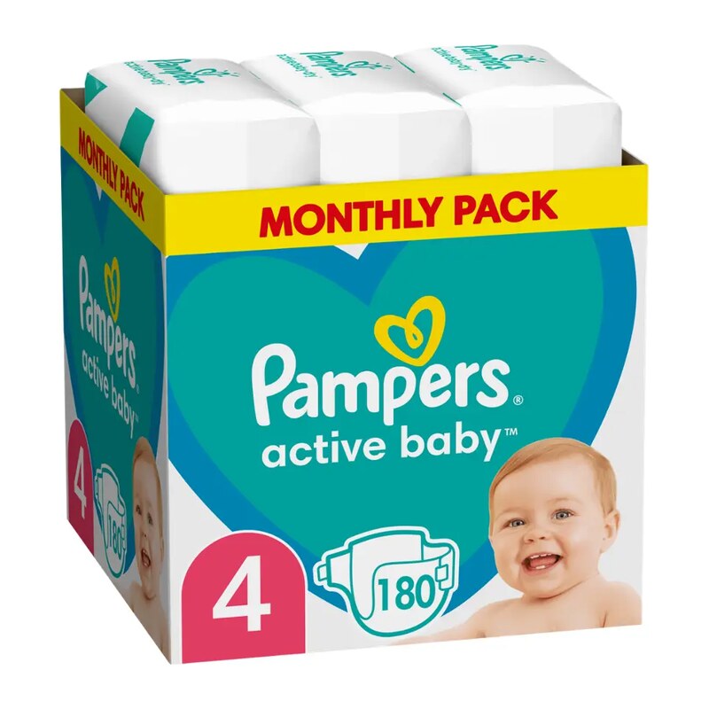 Pampers Pleny Active Baby, 9–14 kg, vel. 4, měsíční balení 180