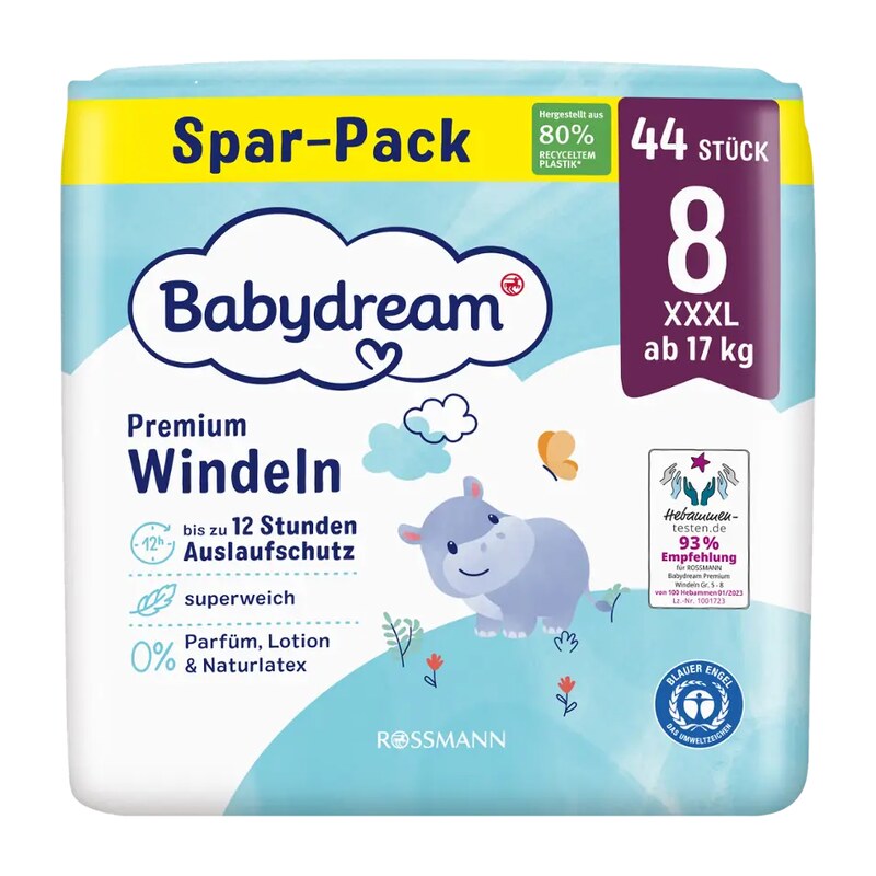 Babydream Pleny Premium XXXL, 17+ kg, vel. 8, Jumbo-Pack 44 ks