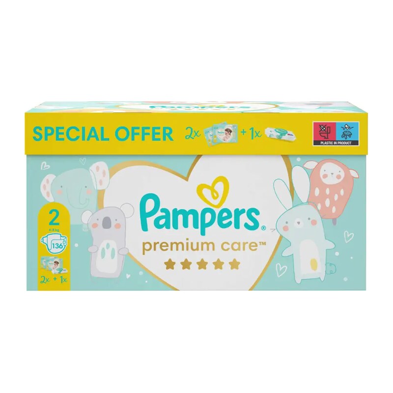 Pampers Pleny Premium Care, 4–8 kg, vel. 2 136 ks 136 ks
