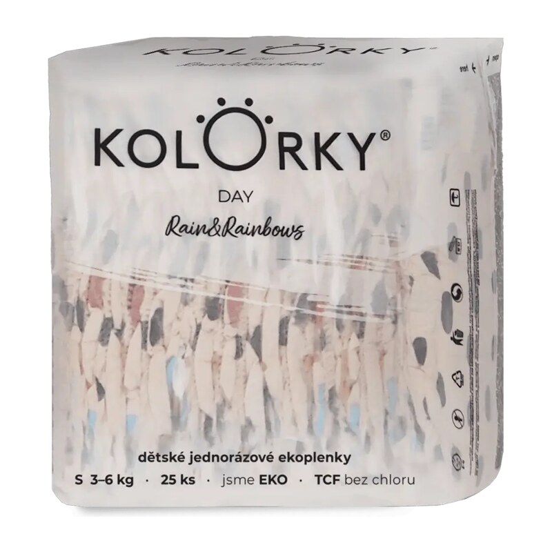 Kolorky Eko pleny Day, 3–6 kg, vel. S Duhy 25 ks