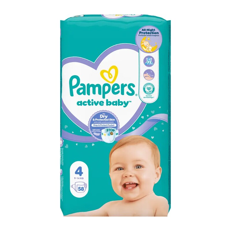 Pampers Pleny Active Baby, 9–14 kg, vel. 4 58 ks 58 ks