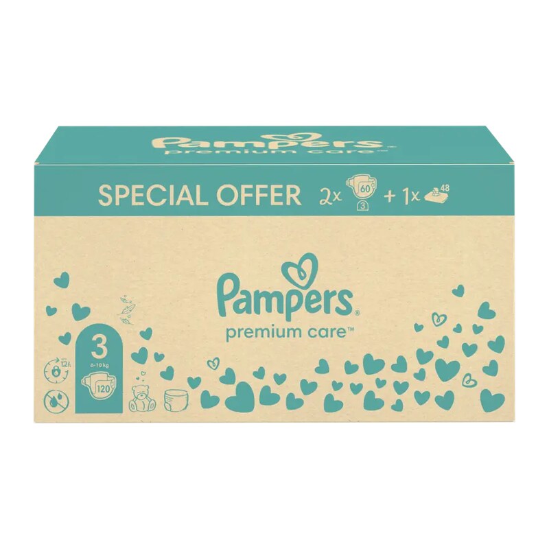 Pampers Pleny Premium Care, 6–10 kg, vel. 3, vlhčené ubrousky