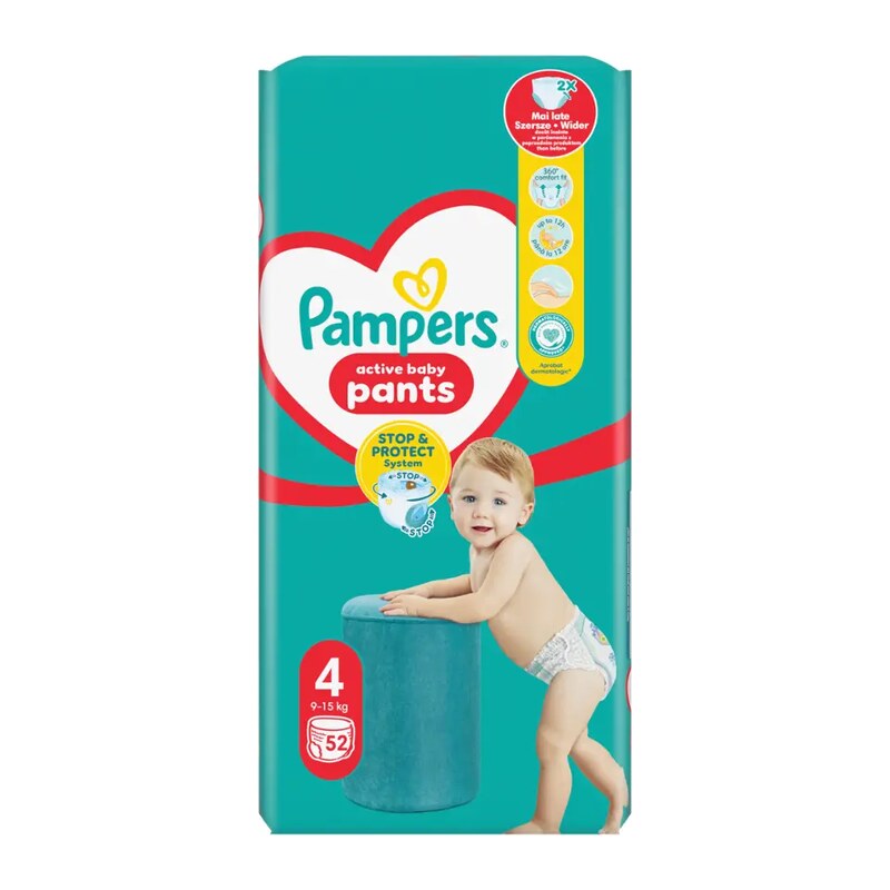 Pampers Plenkové kalhotky Active Baby, 9–15 kg, vel. 4, Jumbo