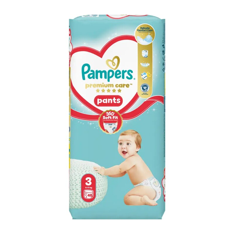 Pampers Plenkové kalhotky Premium Care, 6–11 kg, vel. 3 48 ks 48