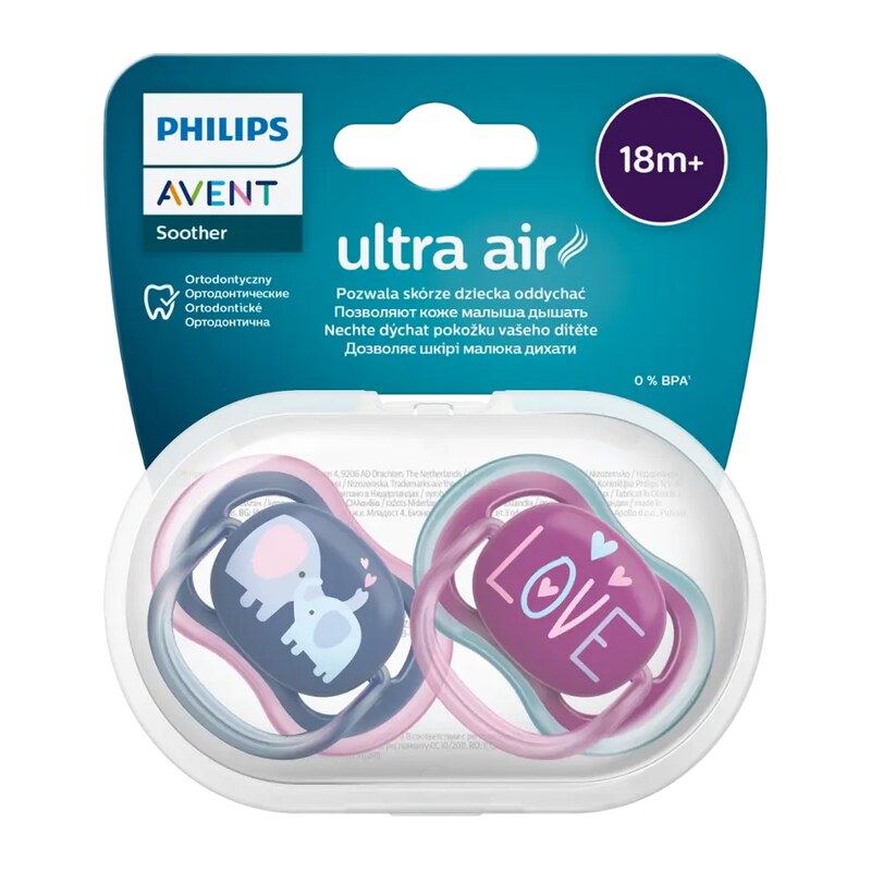 Avent Dudlík Ultra air pro dívky, různé druhy 18+ měs. 2 ks