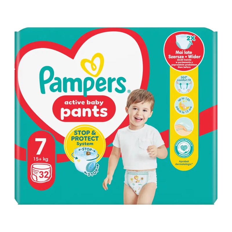 Pampers Plenkové kalhotky Active Baby, 15+ kg, vel. 7 32 ks 32