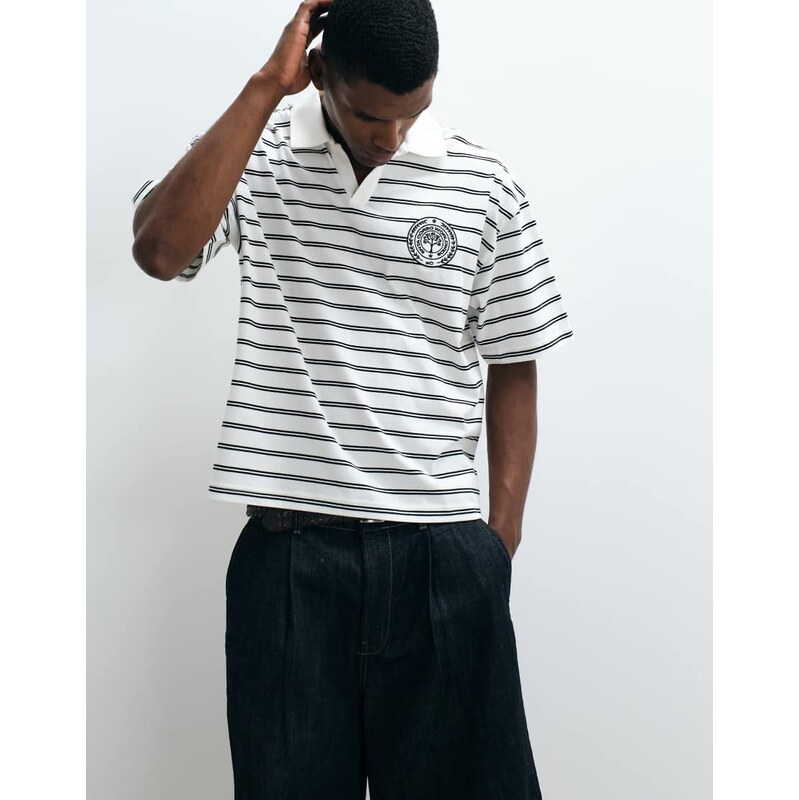 ASOS DESIGN oversized striped polo in cream and black-Multi