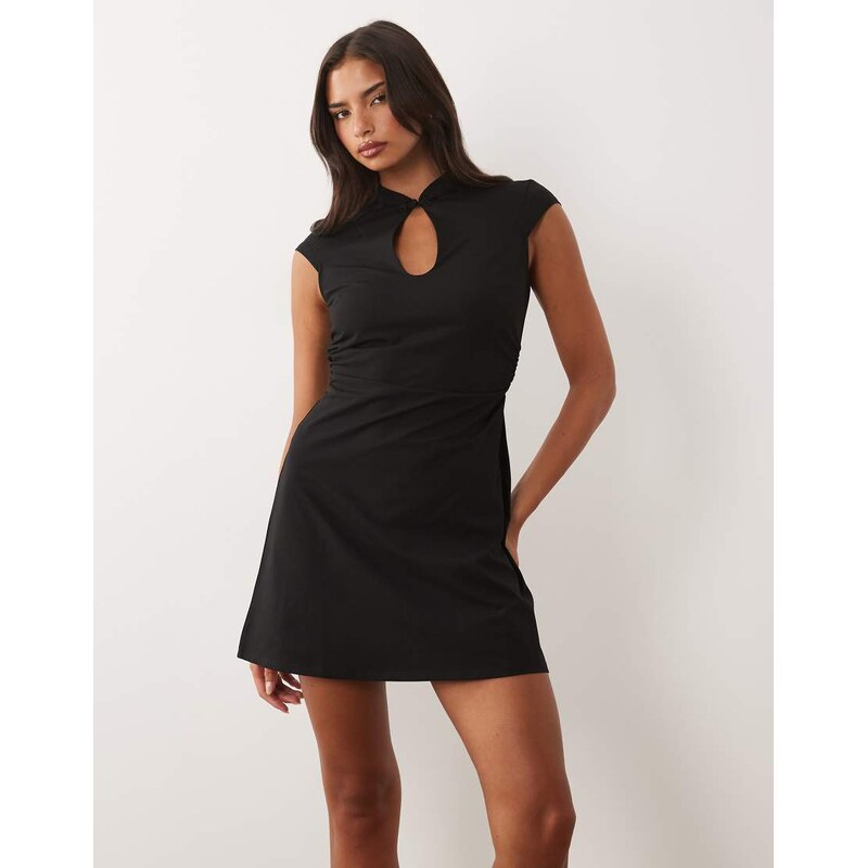 ASOS DESIGN cap sleeve with keyhole detail mini dress in black