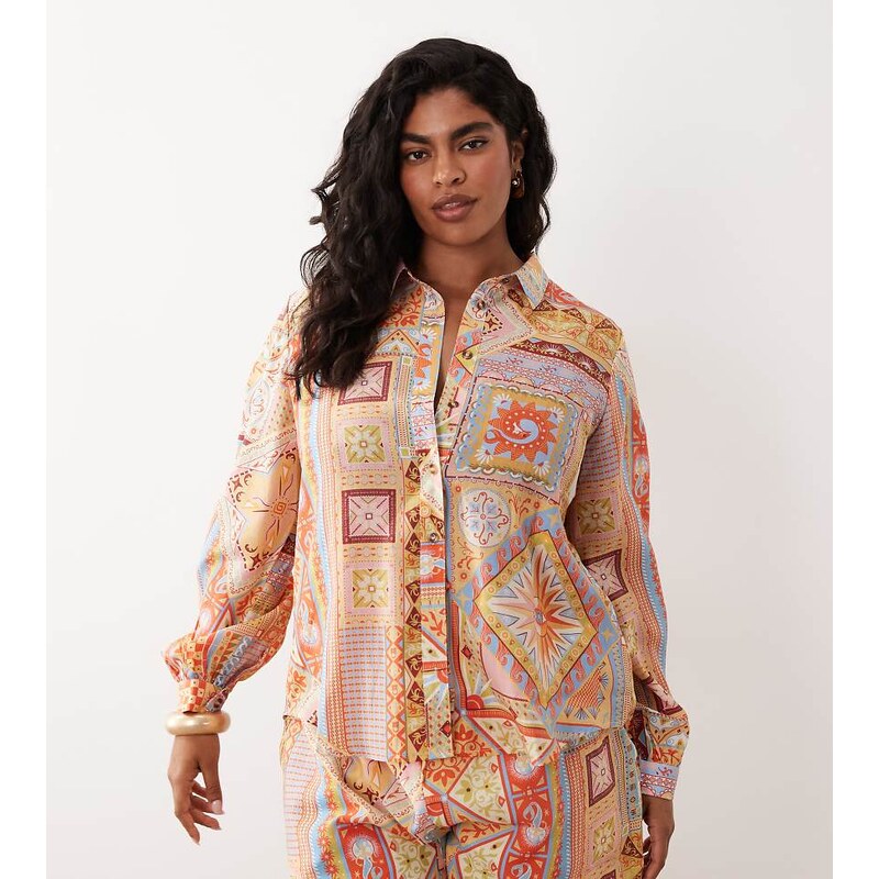 Never Fully Dressed Plus satin long sleeve button down shirt co