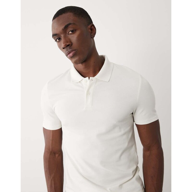 ASOS DESIGN Essentials muscle fit polo in cream pique-White