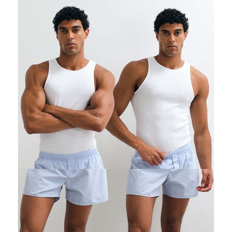 ARKET pure cotton 2 pack shorts in blue and white check