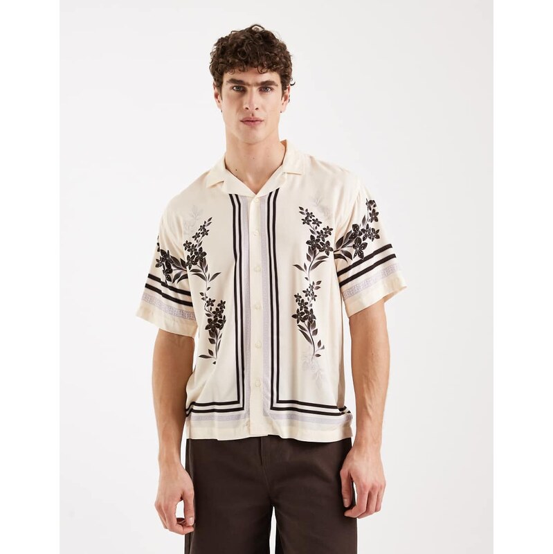 Redefined Rebel Teddy boxy fit short sleeve shirt in ecru