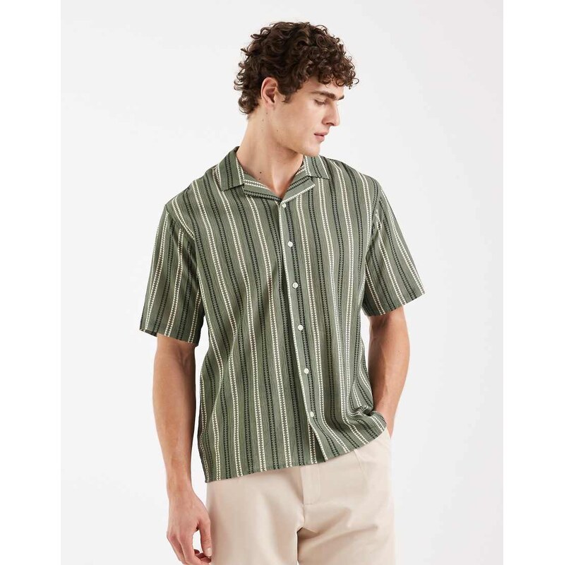 Redefined Rebel Howie boxy fit short sleeve stripe shirt in