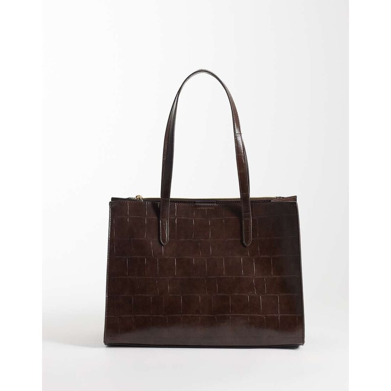 ASOS DESIGN tote bag in chocolate croc-Brown