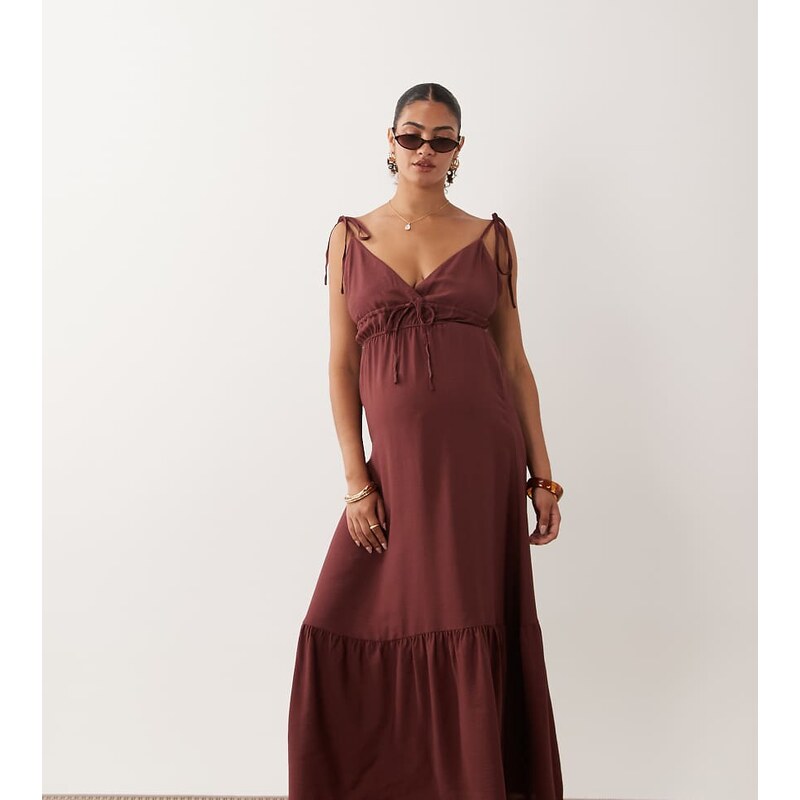 Vero Moda Maternity tie shoulder cami midi tiered dress in