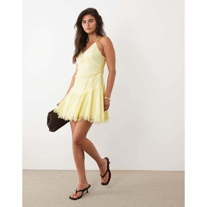 ASOS DESIGN halter neck mini dress with lace trim details in