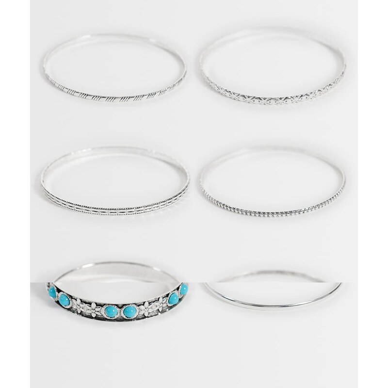 Pieces 6 pack blue stone bangles in silver tone