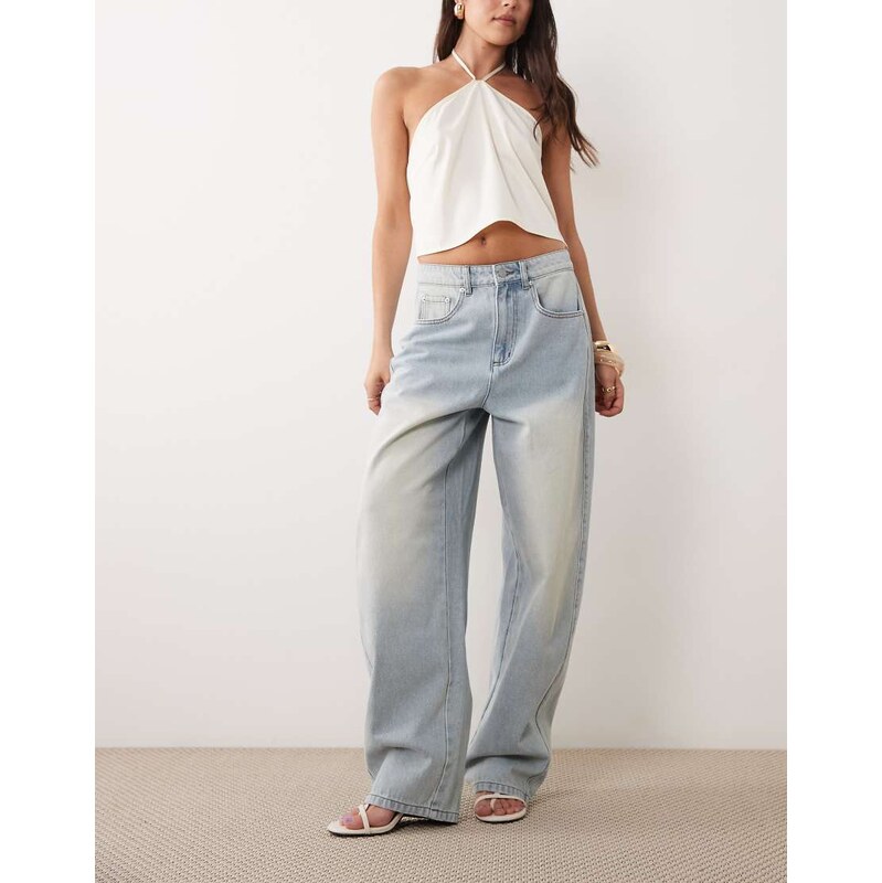 Missyempire cotton barrel leg jeans in light blue wash