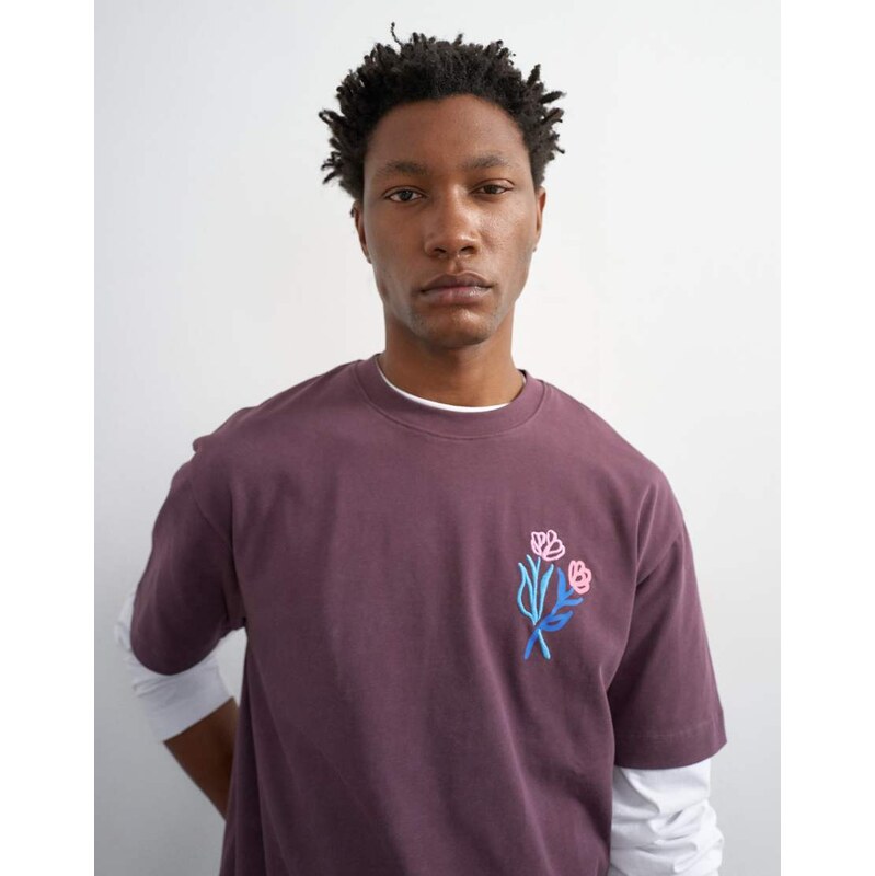 Topman relaxed fit t-shirt with front and black floral